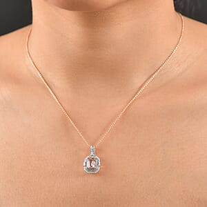 Certified & Appraised Luxoro AAA Pink Morganite, Paraiba Tourmaline and Diamond G-H I2 2.15 ctw Pendant Necklace in 14K Rose Gold 20 Inches (Del. in 10-12 Days) 