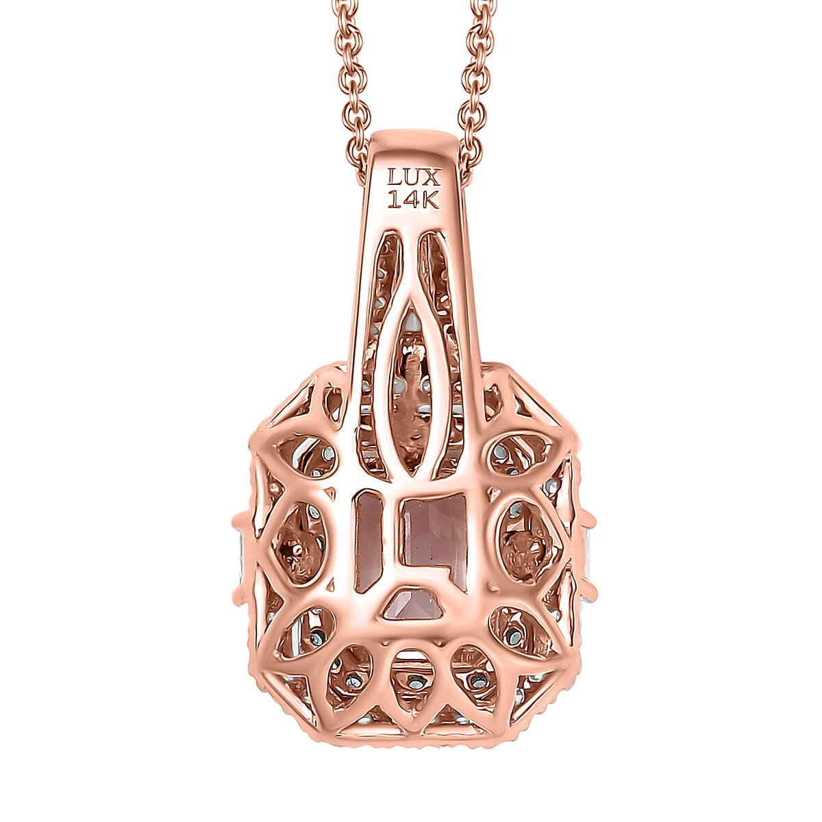 Certified & Appraised Luxoro AAA Pink Morganite, Paraiba Tourmaline and Diamond G-H I2 2.15 ctw Pendant Necklace in 14K Rose Gold 20 Inches