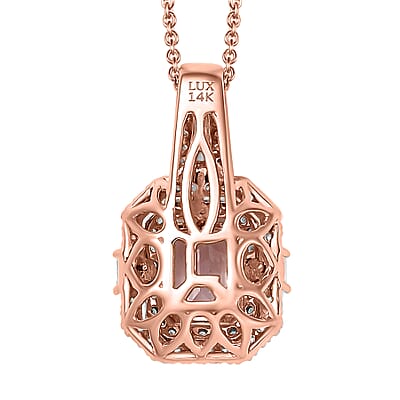 Certified & Appraised Luxoro AAA Pink Morganite, Paraiba Tourmaline and Diamond G-H I2 2.15 ctw Pendant Necklace in 14K Rose Gold 20 Inches