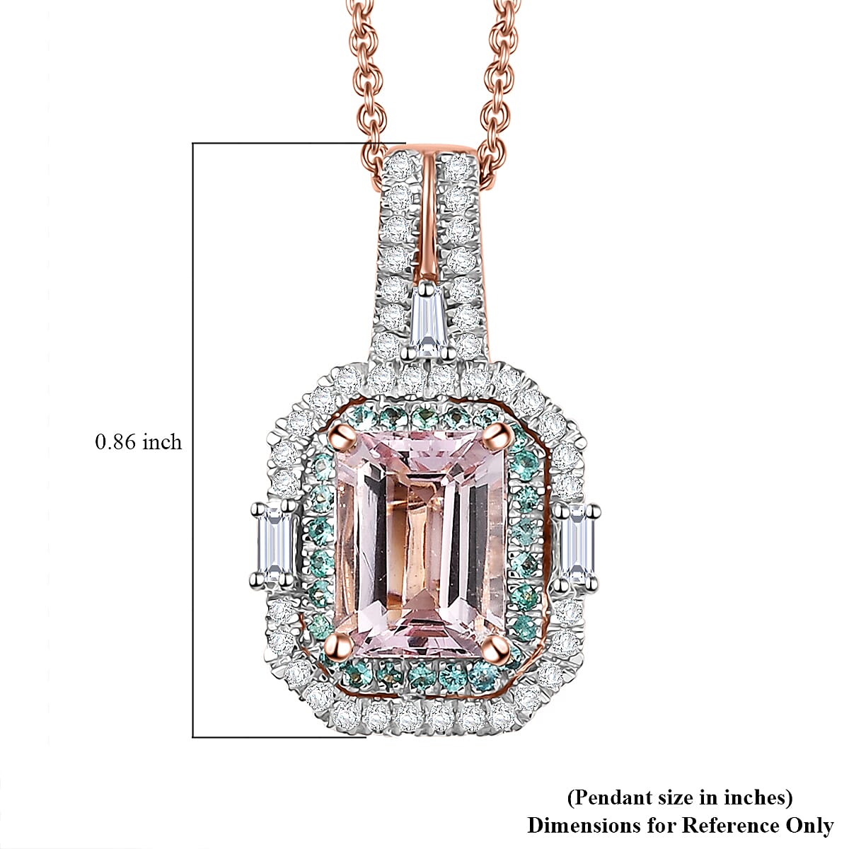 Certified & Appraised Luxoro AAA Pink Morganite, Paraiba Tourmaline and Diamond G-H I2 2.15 ctw Pendant Necklace in 14K Rose Gold 20 Inches