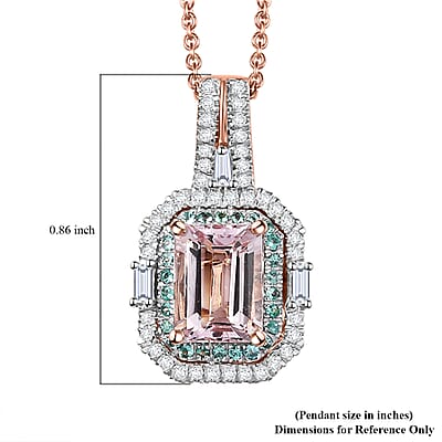 Certified & Appraised Luxoro AAA Pink Morganite, Paraiba Tourmaline and Diamond G-H I2 2.15 ctw Pendant Necklace in 14K Rose Gold 20 Inches