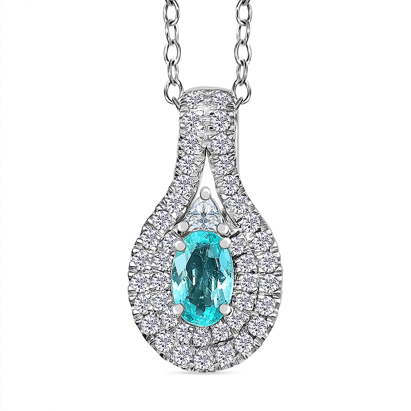 Certified and Appraised Rhapsody AAAA Paraiba Tourmaline, Diamond Pendant Necklace in 950 Platinum 1.15 ctw 20 Inches