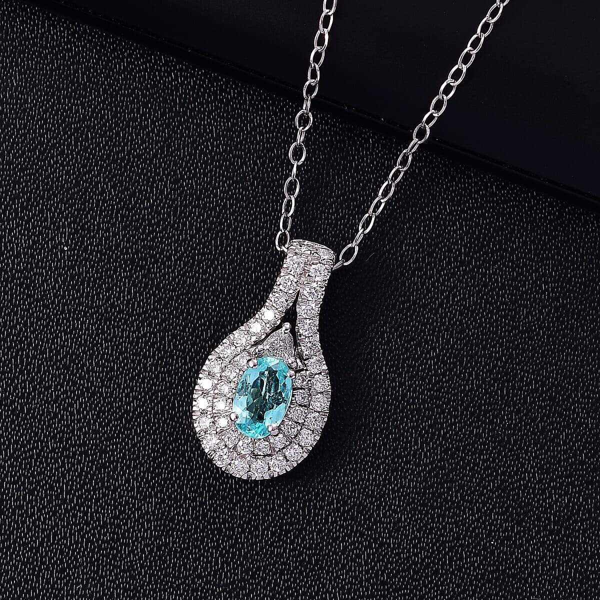 Certified & Appraised Rhapsody AAAA Paraiba Tourmaline and E-F VS2 Diamond 1.15 ctw Pendant Necklace in 950 Platinum 20 Inches 5.57 Grams image number 1