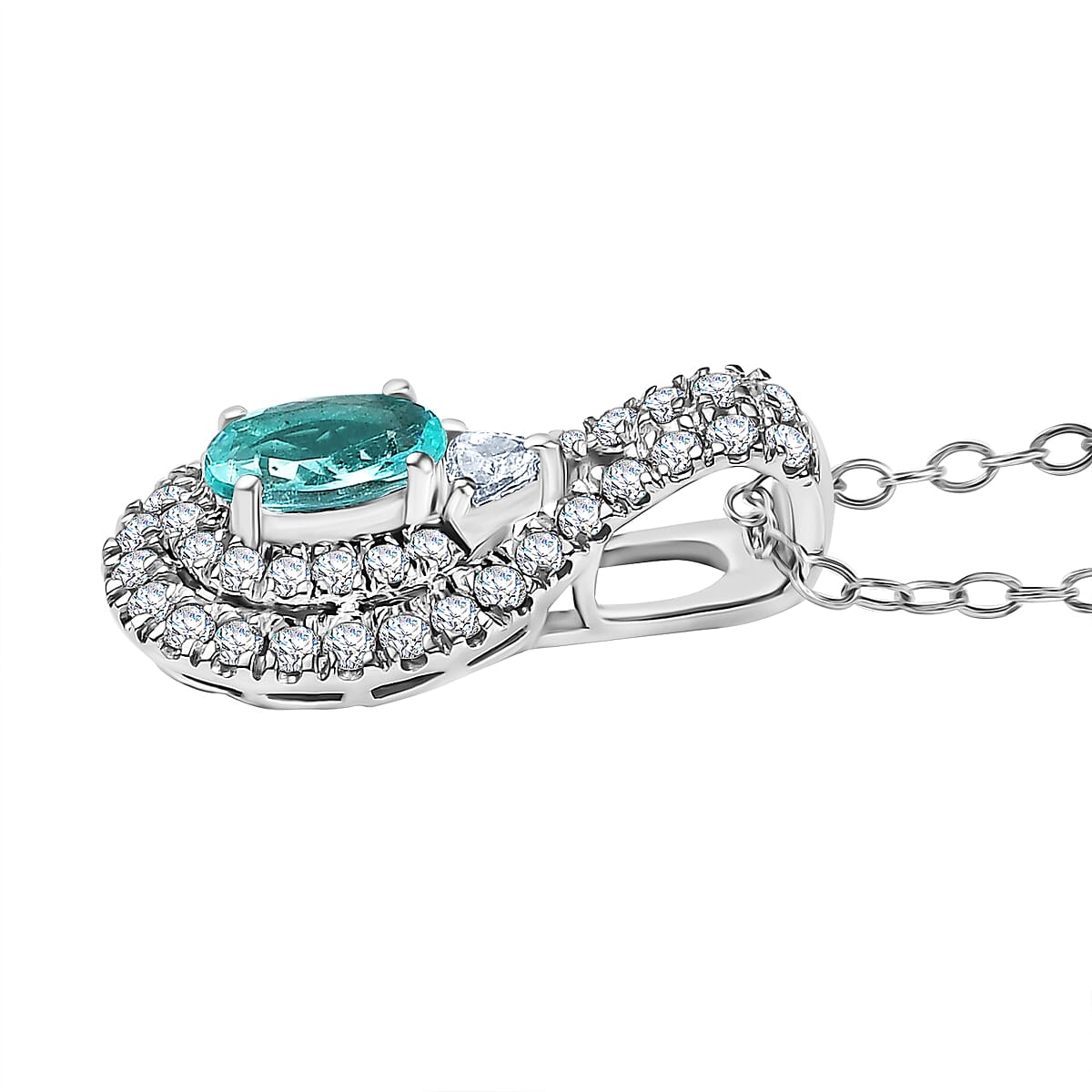 Certified & Appraised Rhapsody AAAA Paraiba Tourmaline and E-F VS2 Diamond 1.15 ctw Pendant Necklace in 950 Platinum 20 Inches 5.57 Grams image number 3