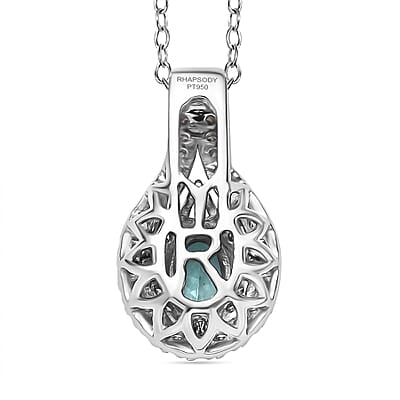 Certified and Appraised Rhapsody AAAA Paraiba Tourmaline, Diamond Pendant Necklace in 950 Platinum 1.15 ctw 20 Inches