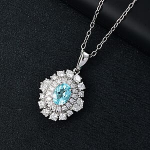 Certified & Appraised Rhapsody AAAA Paraiba Tourmaline and E-F VS2 Diamond 2.25 ctw Pendant Necklace in 950 Platinum 5.50 Grams 20 Inches