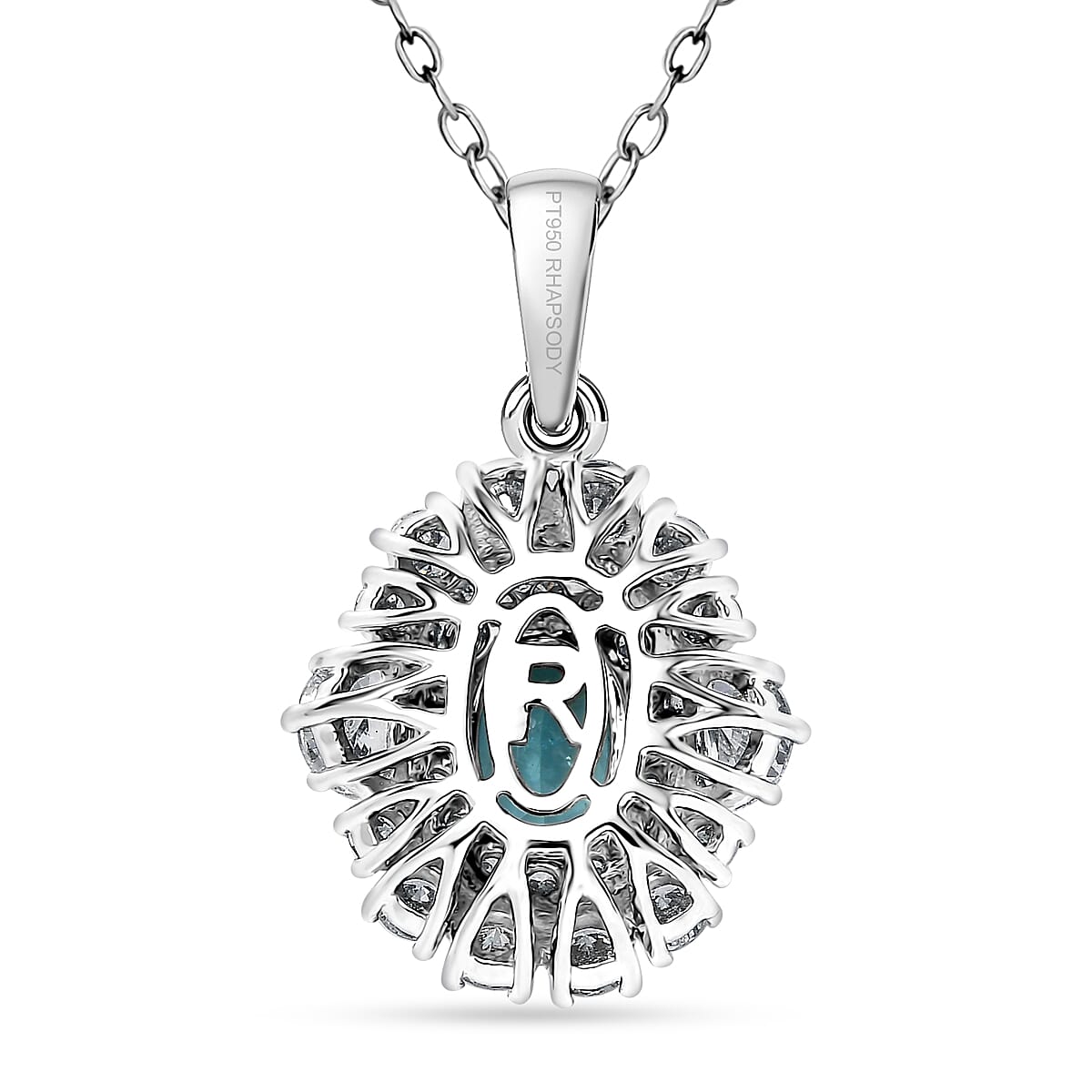 Certified & Appraised Rhapsody AAAA Paraiba Tourmaline and E-F VS2 Diamond 2.25 ctw Pendant Necklace in 950 Platinum 5.50 Grams 20 Inches