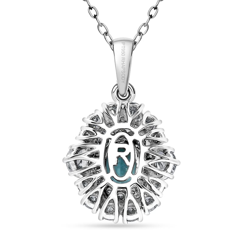 Certified & Appraised Rhapsody AAAA Paraiba Tourmaline and E-F VS2 Diamond 2.25 ctw Pendant Necklace in 950 Platinum 5.50 Grams 20 Inches
