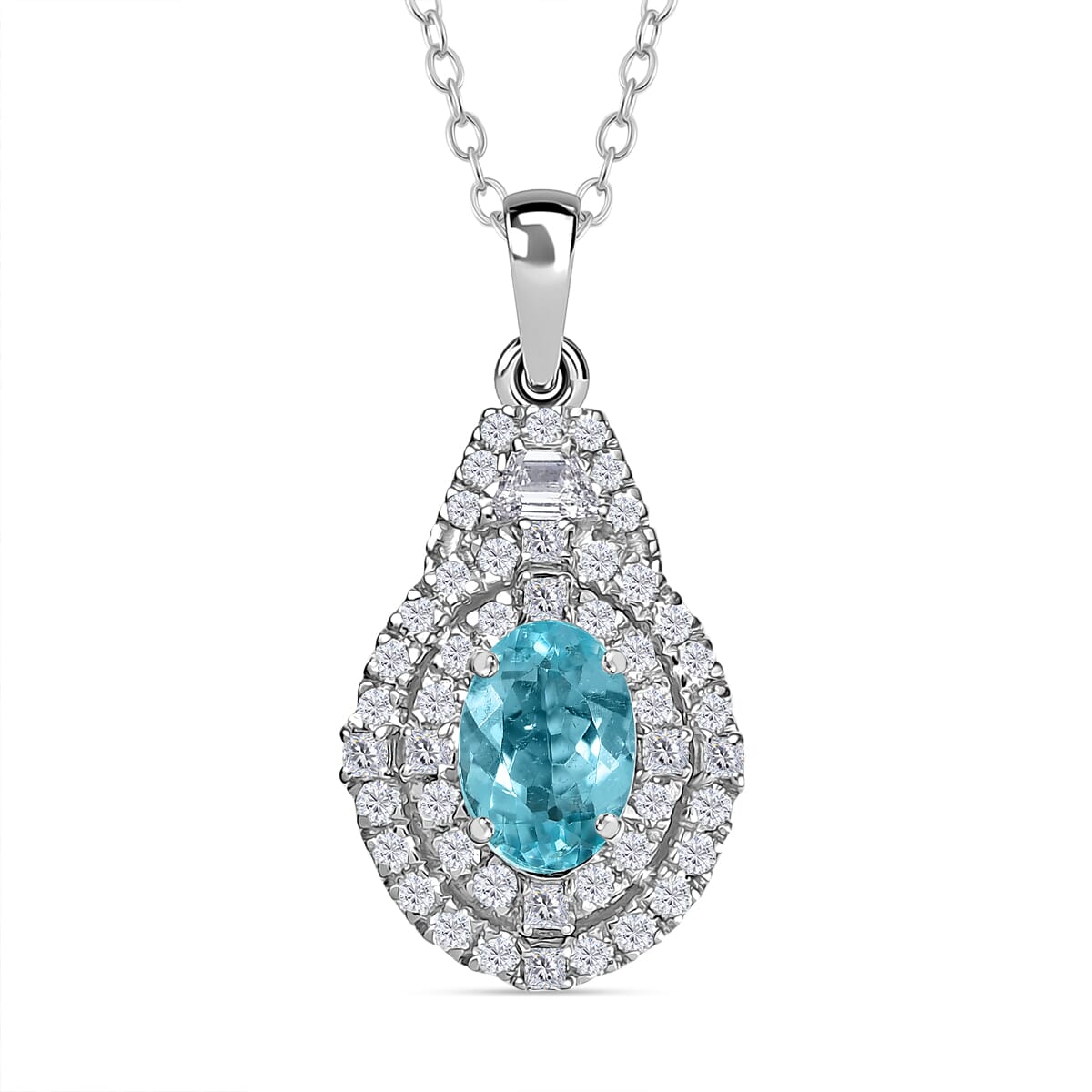 Certified & Appraised Rhapsody AAAA Paraiba Tourmaline and E-F VS2 Diamond 2.22 ctw Pendant Necklace in 950 Platinum 4.53 Grams 20 Inches (Del. in 10-12 Days)  image number 0