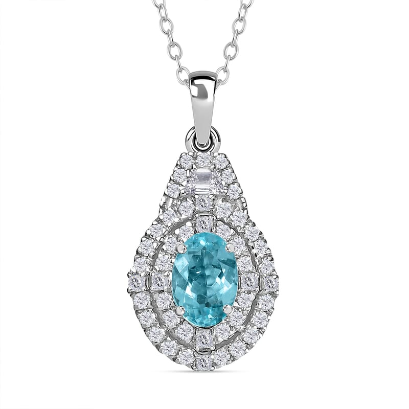 Certified & Appraised Rhapsody AAAA Paraiba Tourmaline and E-F VS2 Diamond 2.22 ctw Pendant Necklace in 950 Platinum 4.53 Grams 20 Inches