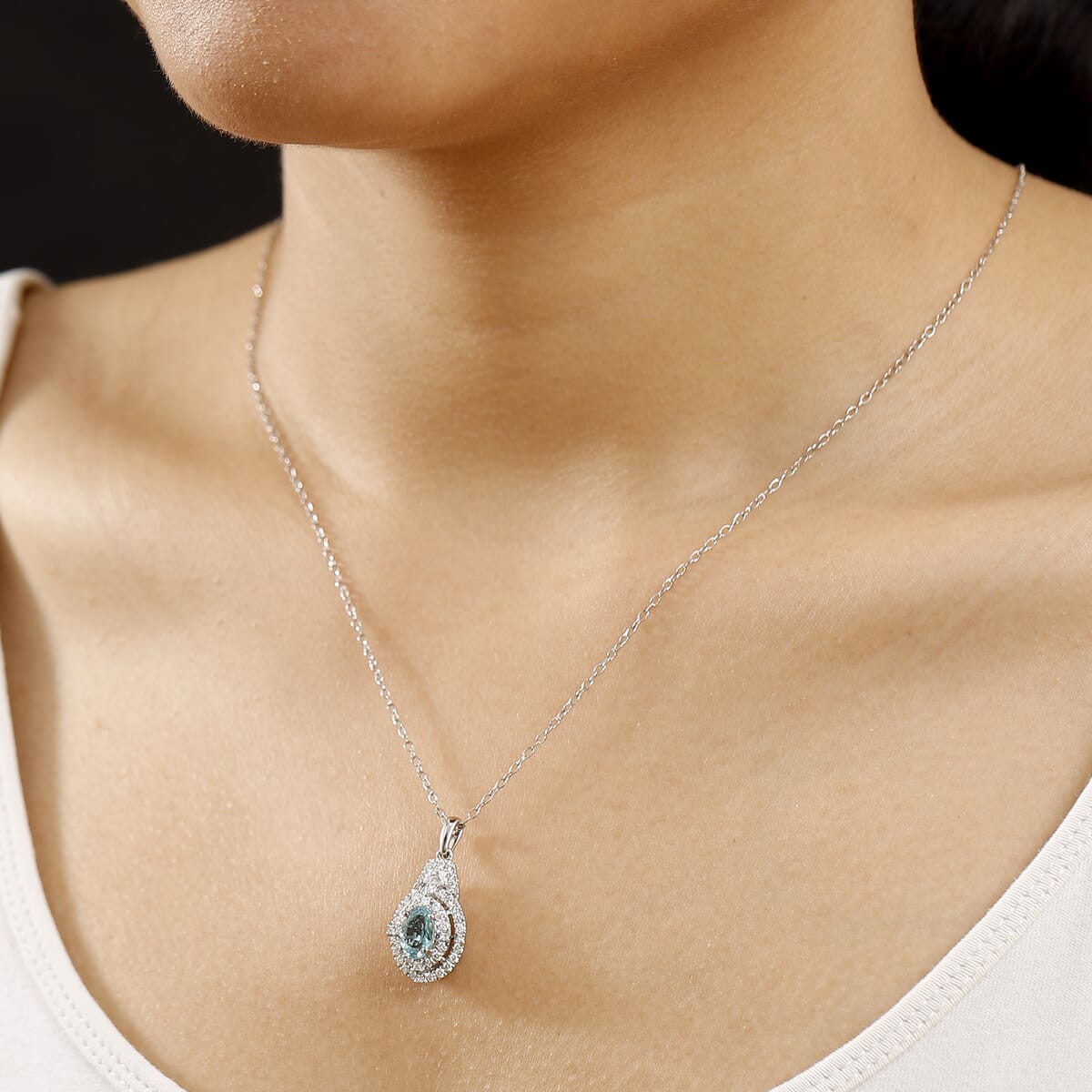 Certified & Appraised Rhapsody AAAA Paraiba Tourmaline and E-F VS2 Diamond 2.22 ctw Pendant Necklace in 950 Platinum 4.53 Grams 20 Inches (Del. in 10-12 Days)  image number 2