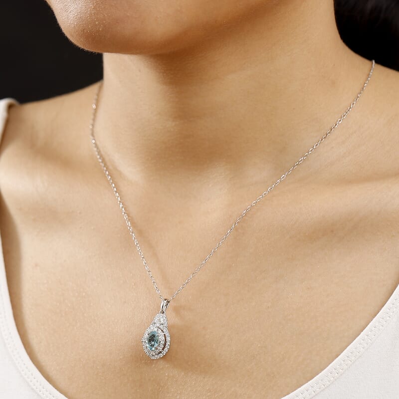 Certified & Appraised Rhapsody AAAA Paraiba Tourmaline and E-F VS2 Diamond 2.22 ctw Pendant Necklace in 950 Platinum 4.53 Grams 20 Inches