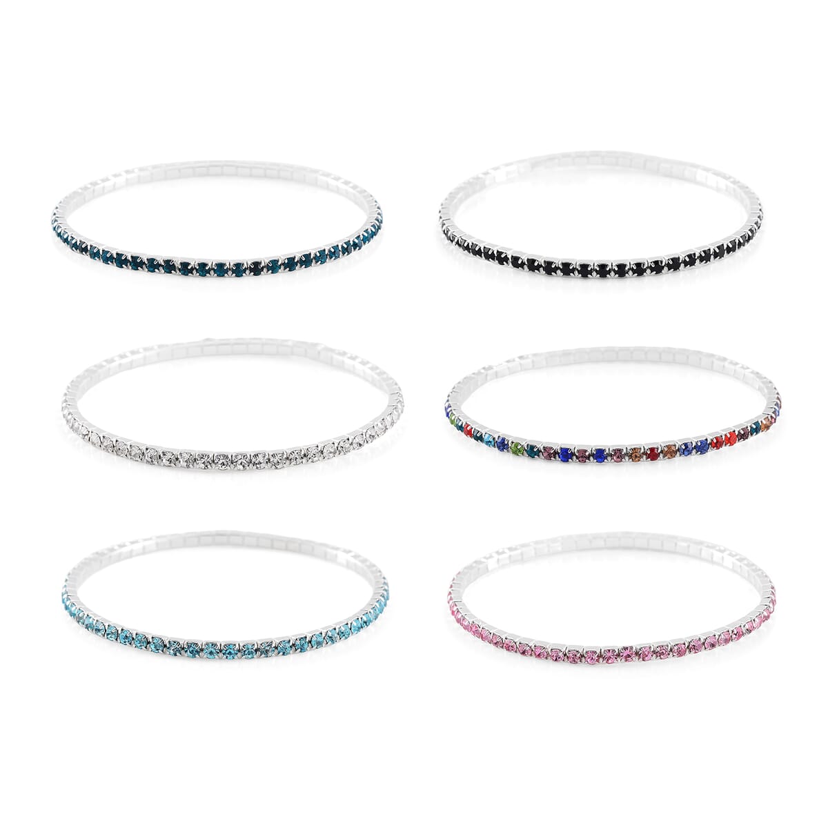 Set of 12 - Multi Color Austrian Crystal Bracelet in Silvertone image number 0
