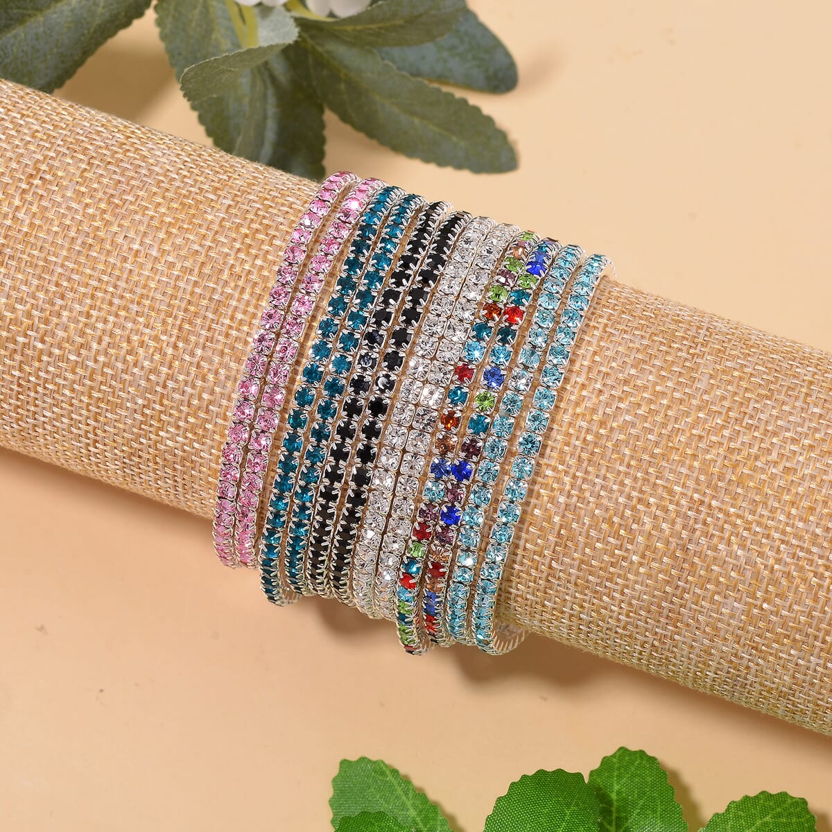 Set of 12 - Multi Color Austrian Crystal Bracelet in Silvertone image number 1