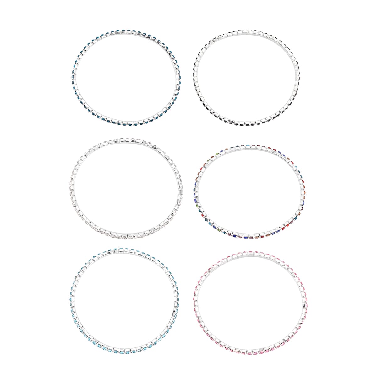 Set of 12 - Multi Color Austrian Crystal Bracelet in Silvertone image number 2