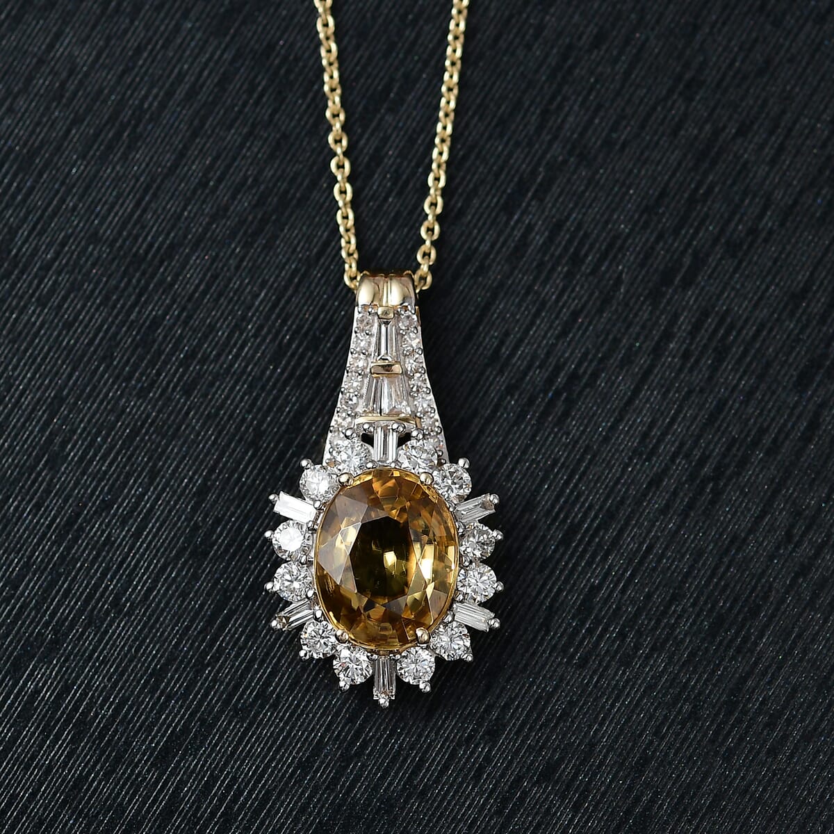 AAA Tanzania Yellow Zircon and Luxuriant Lab Grown Diamond 4.85 ctw Golden Radiance Pendant Necklace in 10K Yellow Gold 20 Inches image number 1