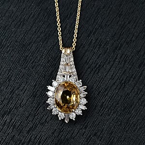 AAA Tanzania Yellow Zircon and Luxuriant Lab Grown Diamond 4.85 ctw Golden Radiance Pendant Necklace in 10K Yellow Gold 20 Inches
