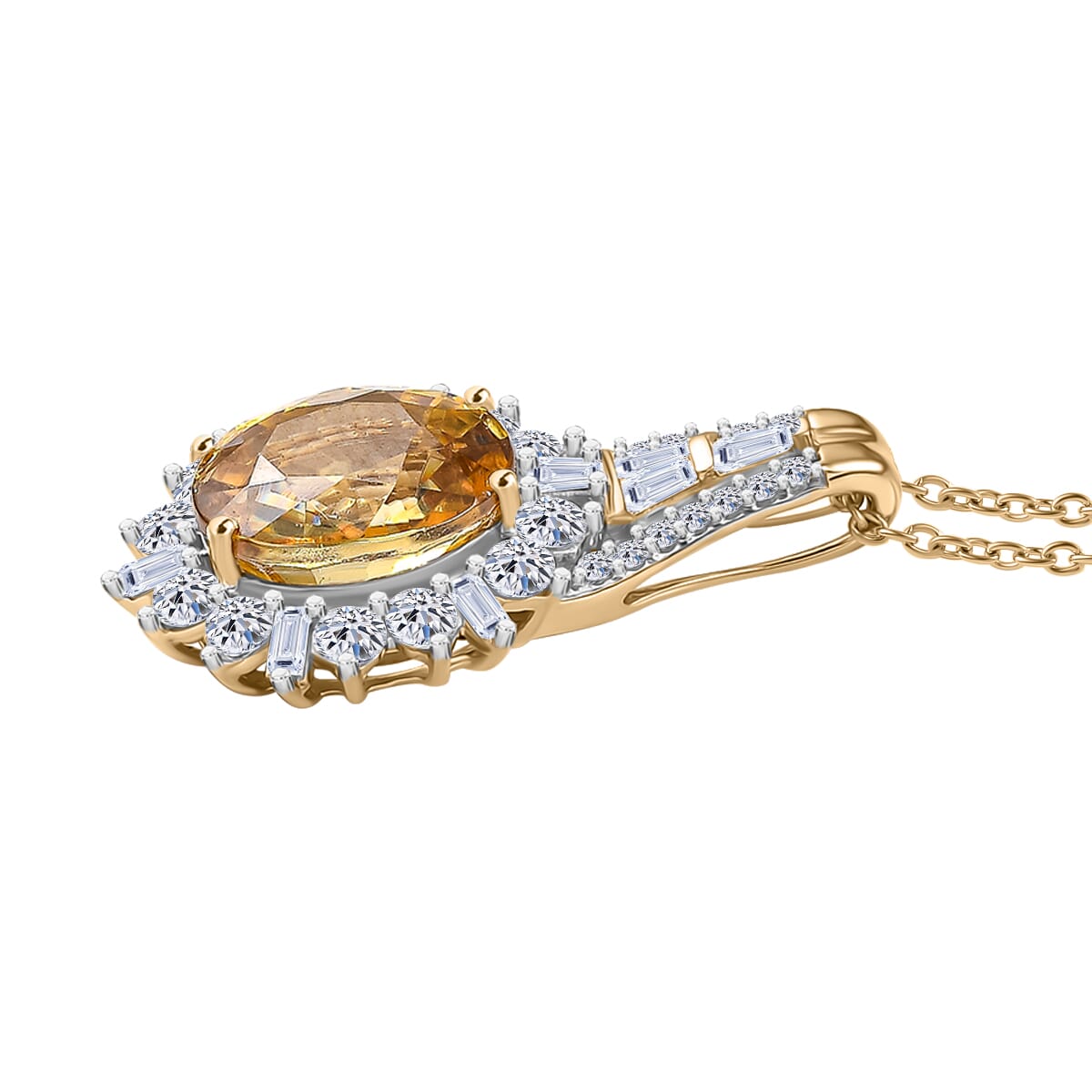AAA Tanzania Yellow Zircon and Luxuriant Lab Grown Diamond 4.85 ctw Golden Radiance Pendant Necklace in 10K Yellow Gold 20 Inches image number 3