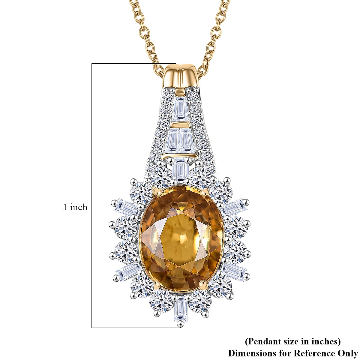 AAA Tanzania Yellow Zircon and Luxuriant Lab Grown Diamond 4.85 ctw Golden Radiance Pendant Necklace in 10K Yellow Gold 20 Inches
