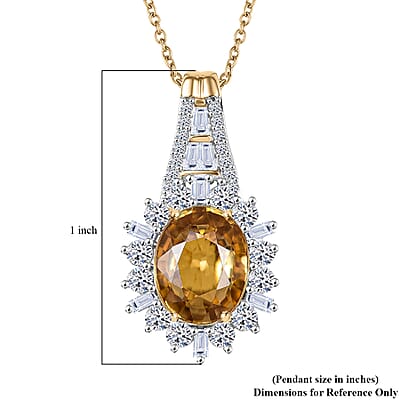 AAA Tanzania Yellow Zircon and Luxuriant Lab Grown Diamond 4.85 ctw Golden Radiance Pendant Necklace in 10K Yellow Gold 20 Inches