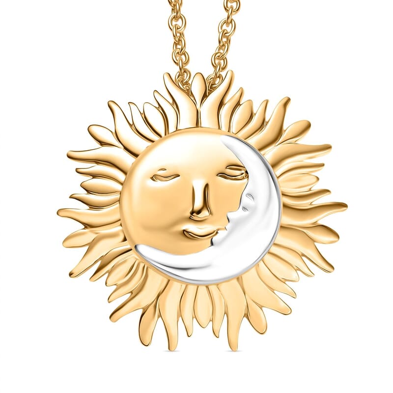 Sun Pendant Necklace (20 Inches) in 14K YG and Platinum Over Sterling Silver