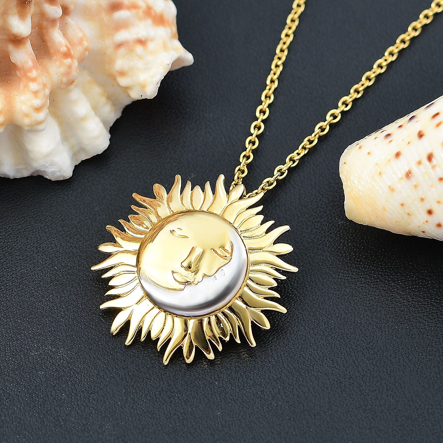 Sun Pendant Necklace (20 Inches) in 14K YG and Platinum Over Sterling Silver
