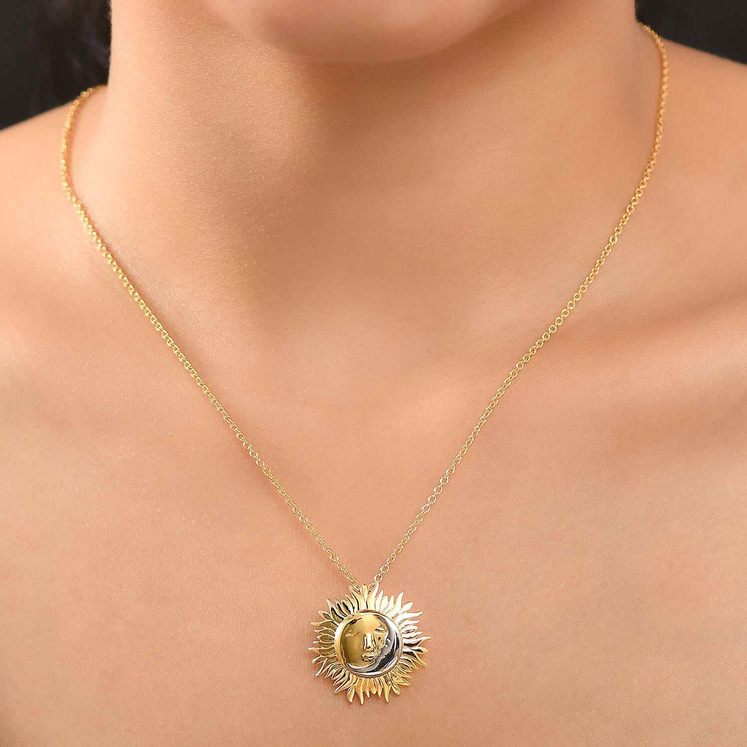 Sun Pendant Necklace (20 Inches) in 14K YG and Platinum Over Sterling Silver