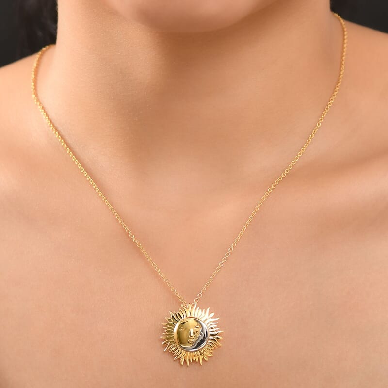 Sun Pendant Necklace (20 Inches) in 14K YG and Platinum Over Sterling Silver