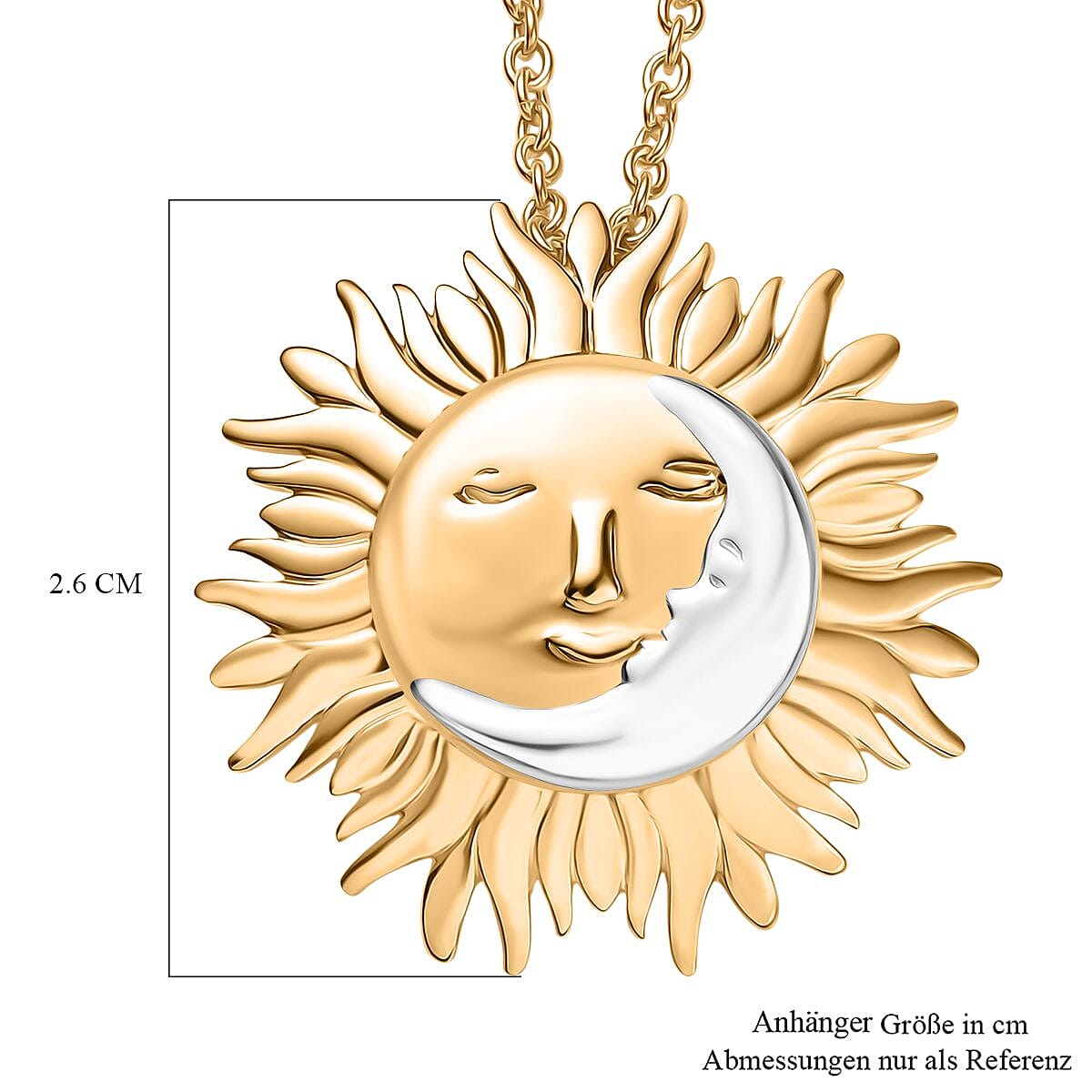 Sun Pendant Necklace (20 Inches) in 14K YG and Platinum Over Sterling Silver