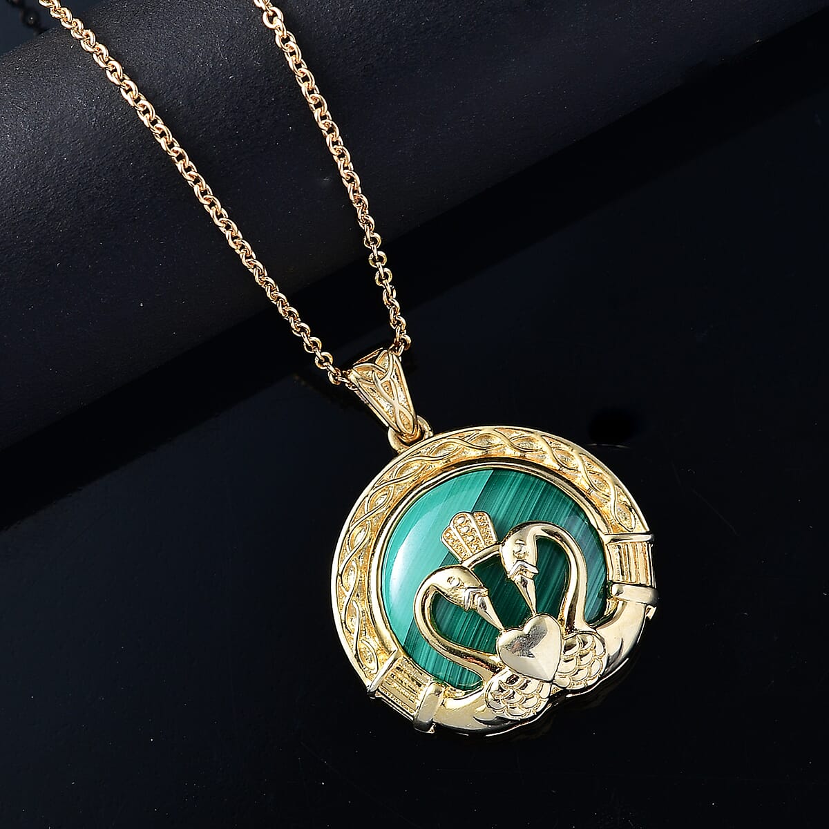 African Malachite Pendant in 18K YG Plated with ION Plated YG Stainless Steel Necklace (20 Inches) 6.80 ctw image number 1