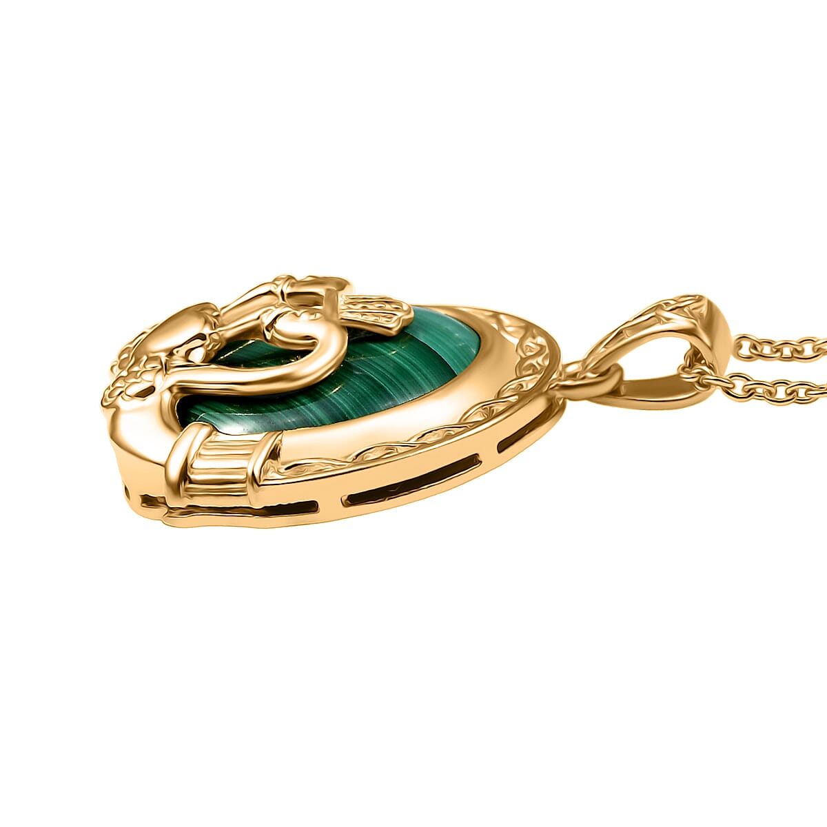 African Malachite Pendant in 18K YG Plated with ION Plated YG Stainless Steel Necklace (20 Inches) 6.80 ctw image number 3