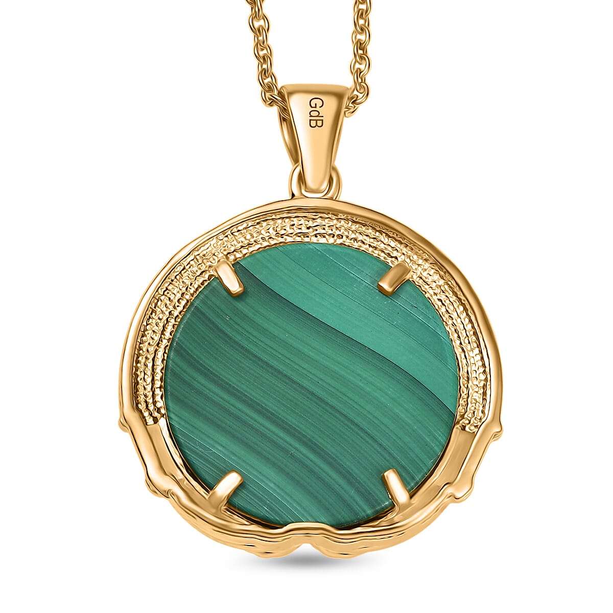 African Malachite Pendant in 18K YG Plated with ION Plated YG Stainless Steel Necklace (20 Inches) 6.80 ctw image number 4