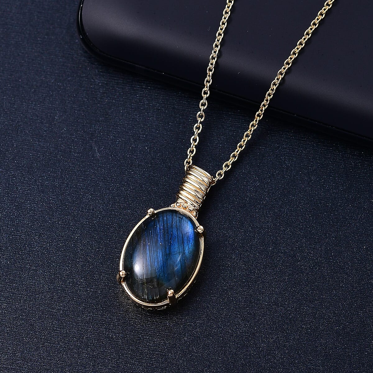 Malagasy Labradorite 18.00 ctw Pendant in 18K YG Plated with ION Plated YG Stainless Steel Necklace 20 Inches image number 1
