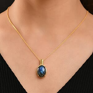 Malagasy Labradorite 18.00 ctw Pendant in 18K YG Plated with ION Plated YG Stainless Steel Necklace 20 Inches