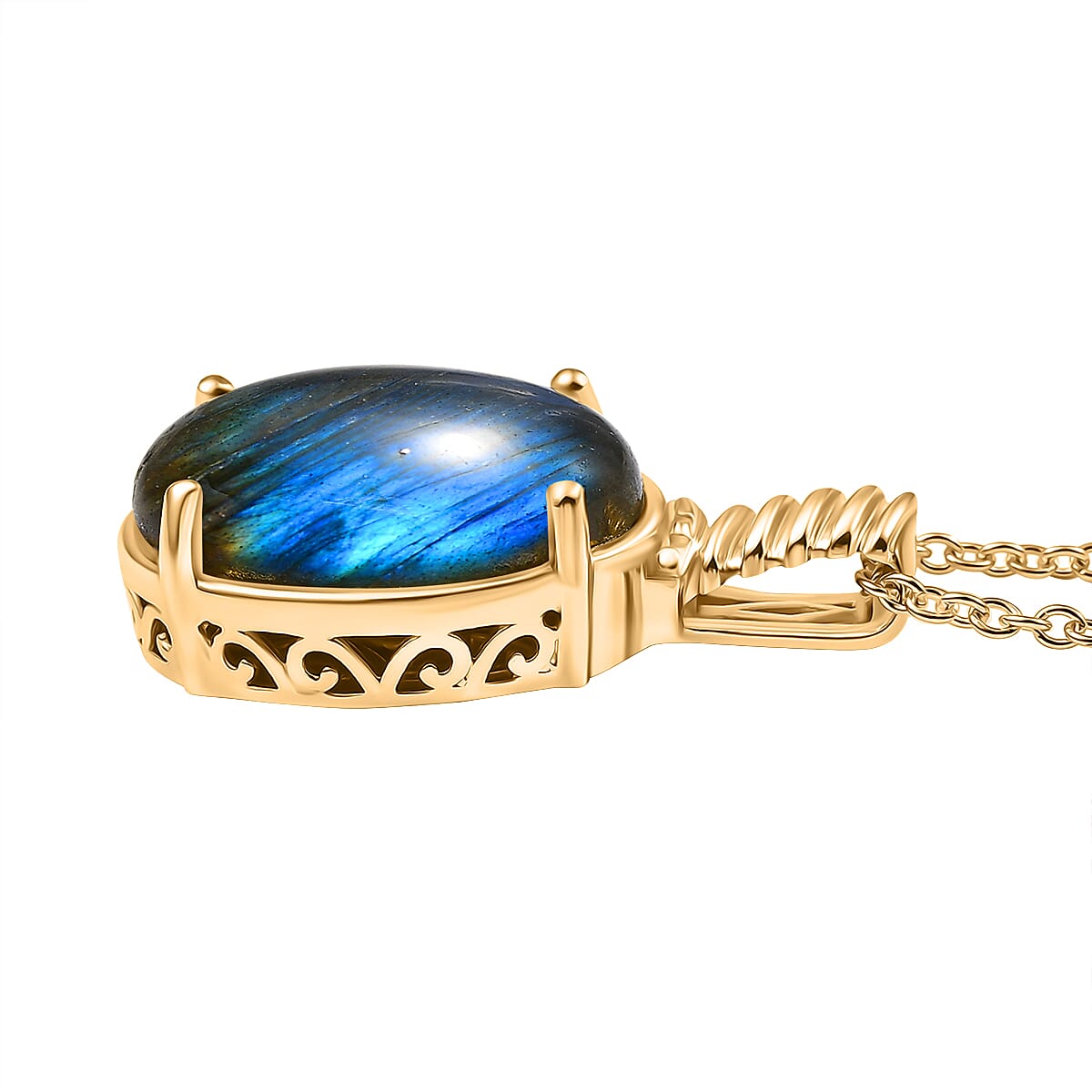 Malagasy Labradorite 18.00 ctw Pendant in 18K YG Plated with ION Plated YG Stainless Steel Necklace 20 Inches image number 3