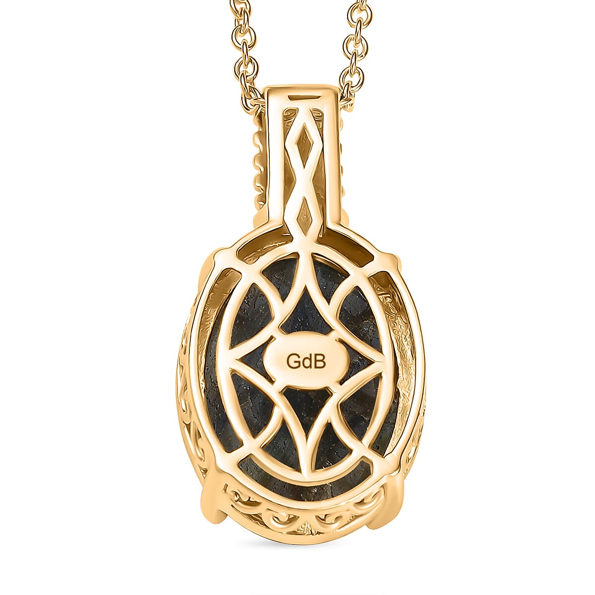 Malagasy Labradorite 18.00 ctw Pendant in 18K YG Plated with ION Plated YG Stainless Steel Necklace 20 Inches