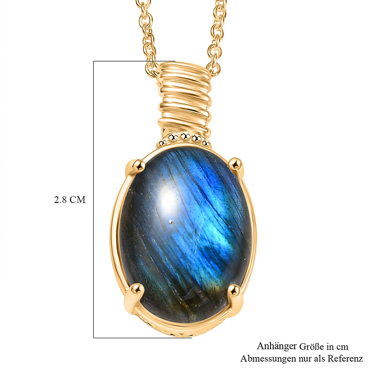 Malagasy Labradorite 18.00 ctw Pendant in 18K YG Plated with ION Plated YG Stainless Steel Necklace 20 Inches image number 5