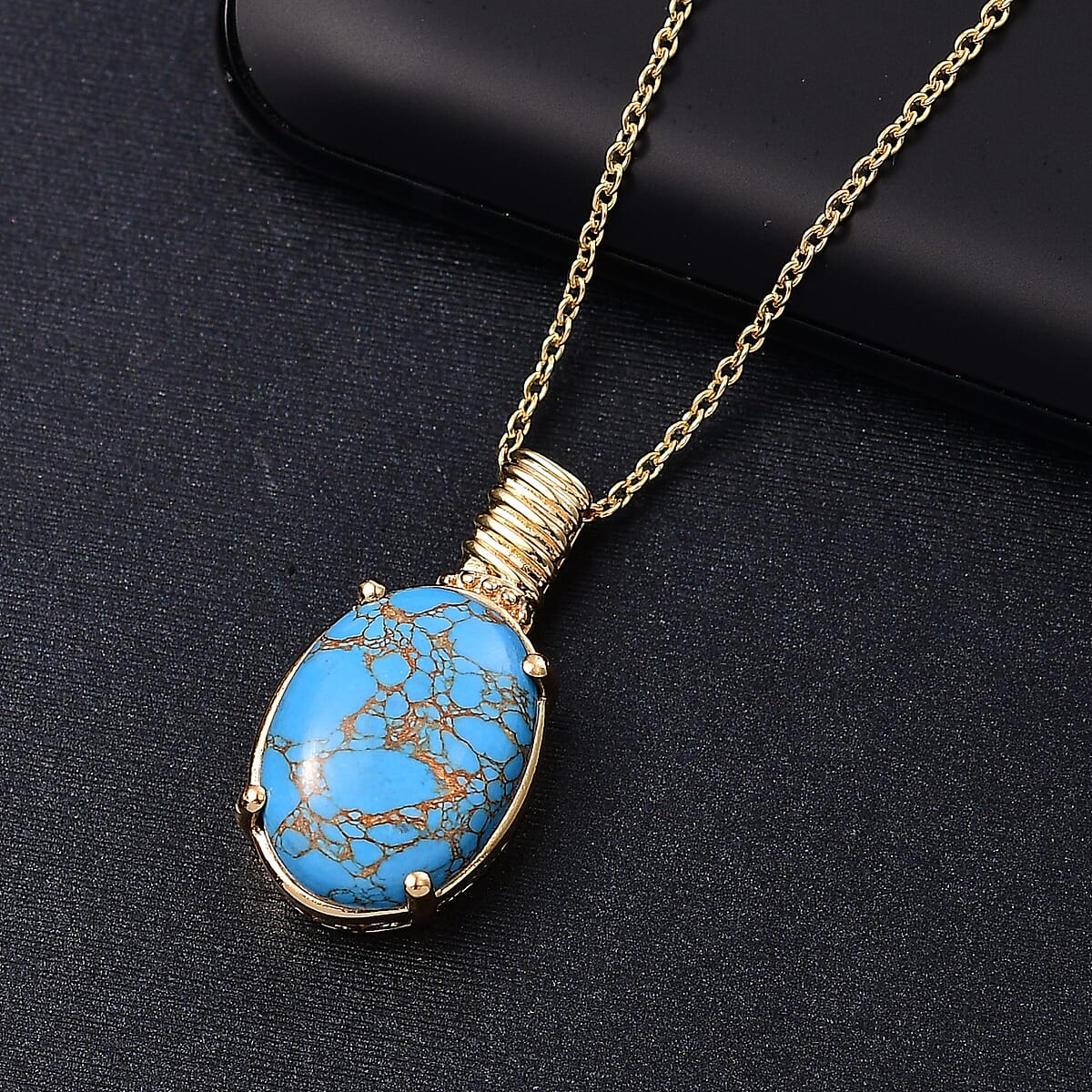 Mojave Blue Turquoise 18.00 ctw Pendant in 18K YG Plated with ION Plated YG Stainless Steel Necklace 20 Inches image number 1
