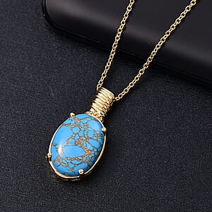 Mojave Blue Turquoise 18.00 ctw Pendant in 18K YG Plated with ION Plated YG Stainless Steel Necklace 20 Inches