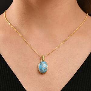 Mojave Blue Turquoise 18.00 ctw Pendant in 18K YG Plated with ION Plated YG Stainless Steel Necklace 20 Inches