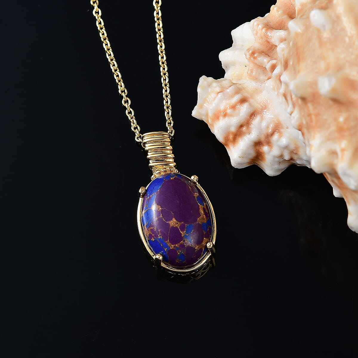 Mojave Purple Turquoise 18.00 ctw Pendant in 18K YG Plated with ION Plated YG Stainless Steel Necklace 20 Inches image number 1