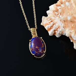 Mojave Purple Turquoise 18.00 ctw Pendant in 18K YG Plated with ION Plated YG Stainless Steel Necklace 20 Inches