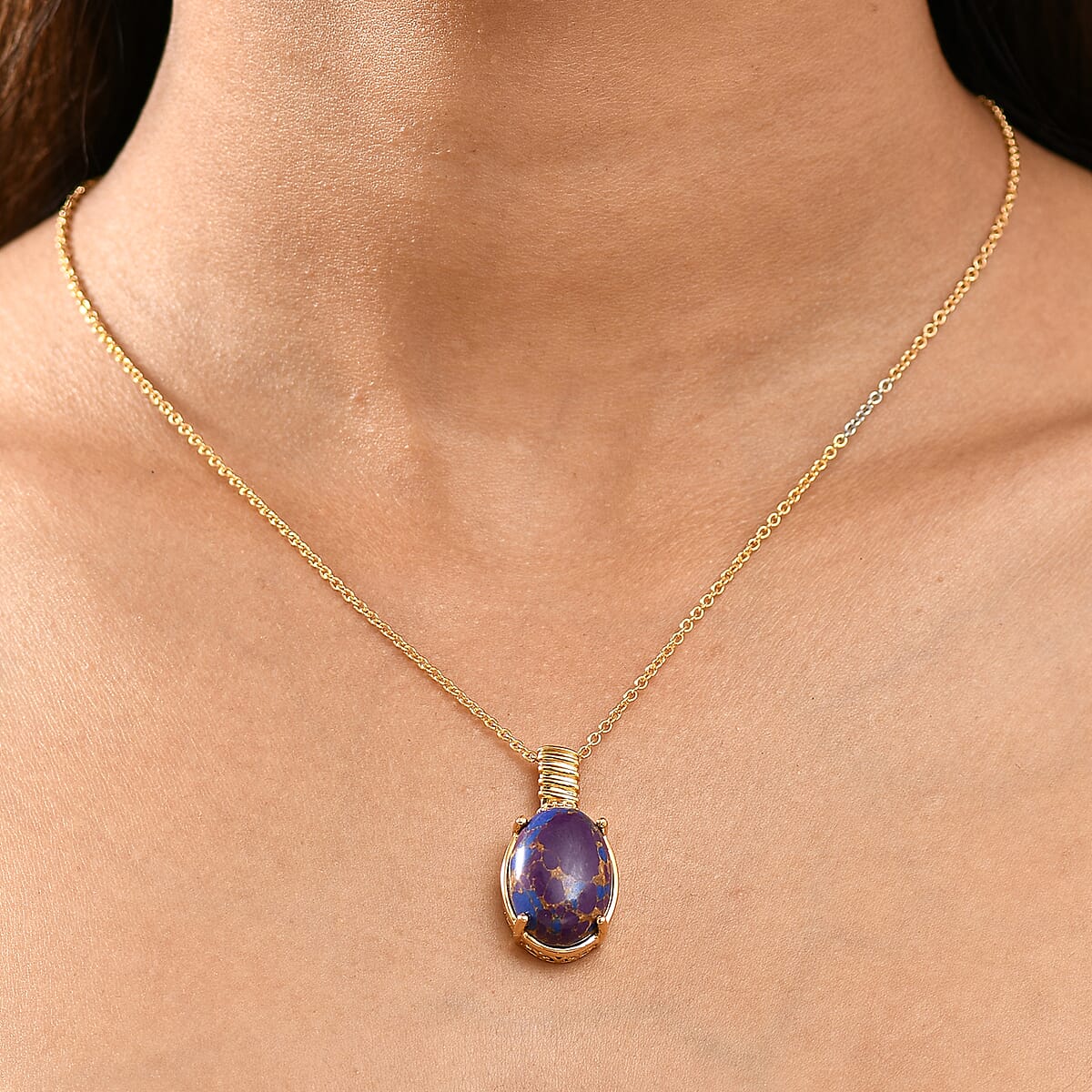 Mojave Purple Turquoise 18.00 ctw Pendant in 18K YG Plated with ION Plated YG Stainless Steel Necklace 20 Inches image number 2