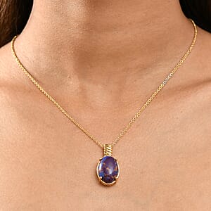 Mojave Purple Turquoise 18.00 ctw Pendant in 18K YG Plated with ION Plated YG Stainless Steel Necklace 20 Inches