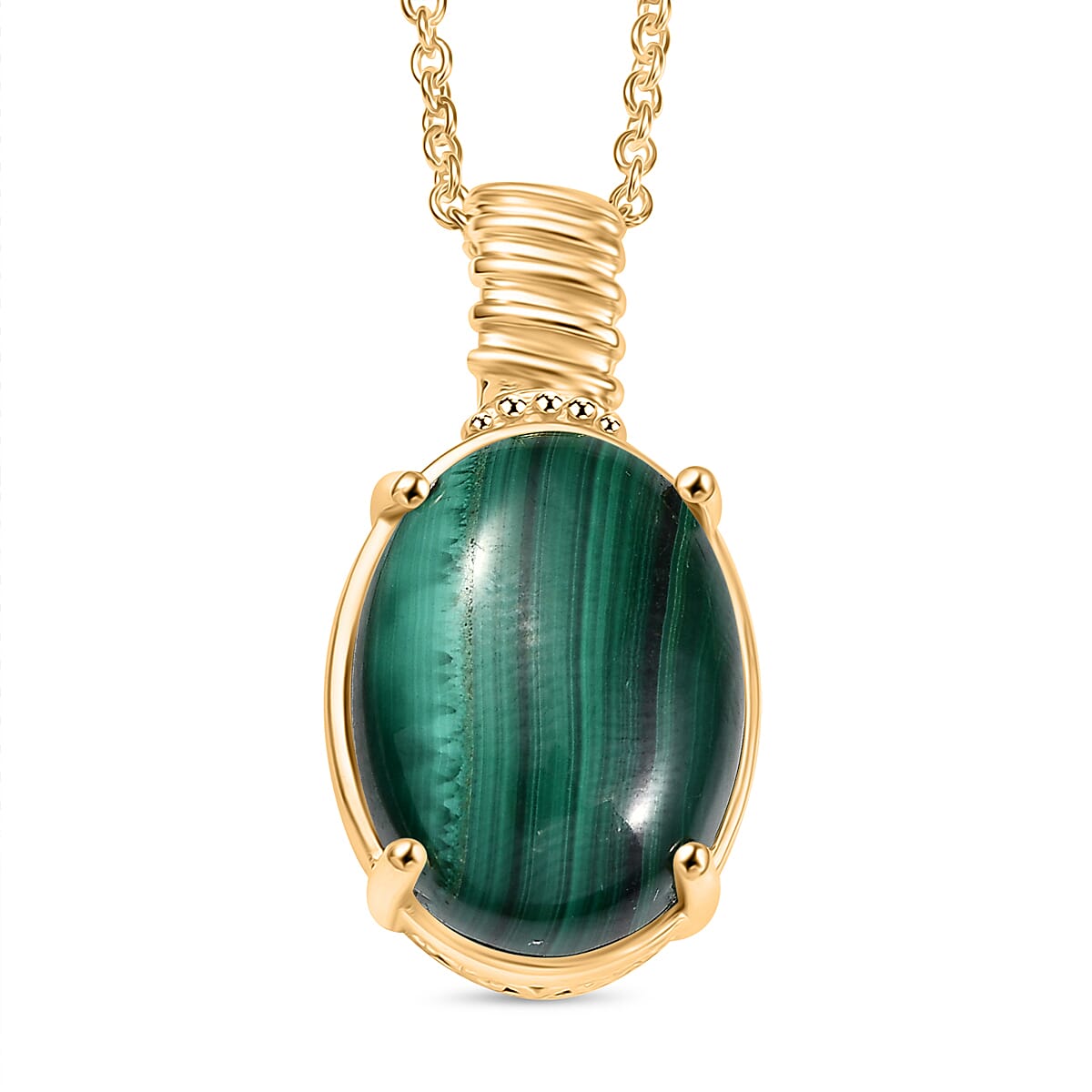African Malachite 18.00 ctw Pendant in 18K YG Plated with ION Plated YG Stainless Steel Necklace 20 Inches image number 0