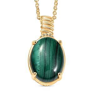 African Malachite 18.00 ctw Pendant in 18K YG Plated with ION Plated YG Stainless Steel Necklace 20 Inches