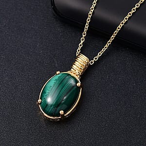African Malachite 18.00 ctw Pendant in 18K YG Plated with ION Plated YG Stainless Steel Necklace 20 Inches