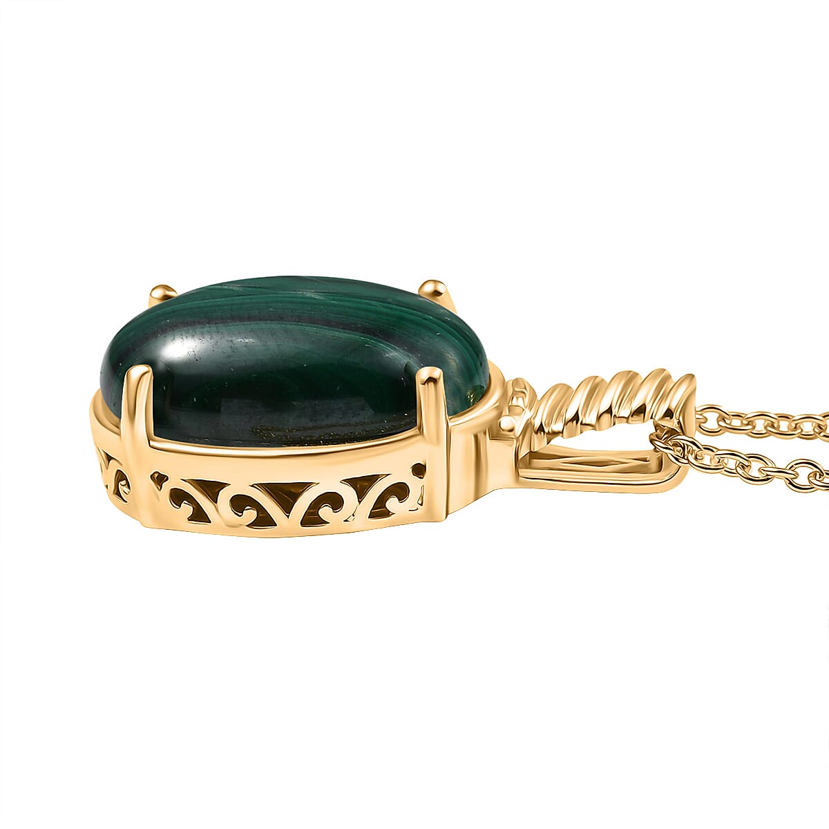 African Malachite 18.00 ctw Pendant in 18K YG Plated with ION Plated YG Stainless Steel Necklace 20 Inches image number 3