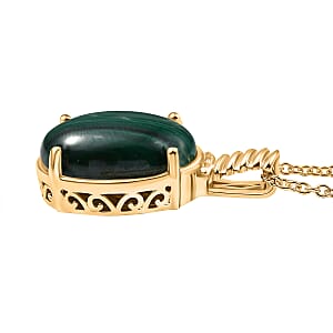 African Malachite 18.00 ctw Pendant in 18K YG Plated with ION Plated YG Stainless Steel Necklace 20 Inches