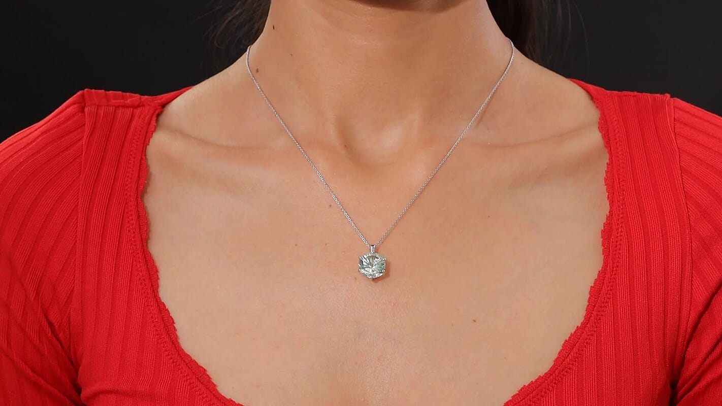 Montezuma Prasiolite Pendant Necklace (20 Inches) in Rhodium Over Sterling Silver 5.60 ctw
